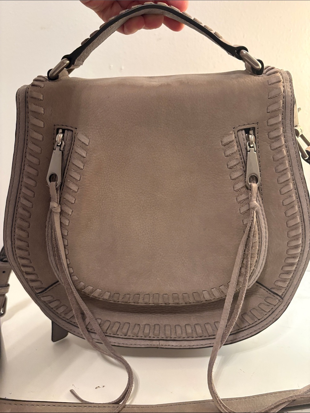 Rebecca Minkoff Taupe Soft Suede Whipstitch Crossbody Shoulder Bag